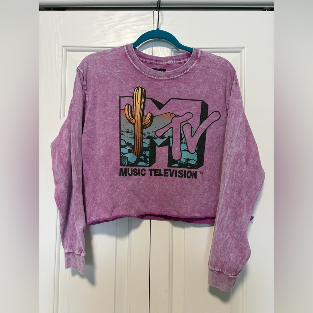 Iconic Cropped MTV Purple Tie Dyed Long Sleeve